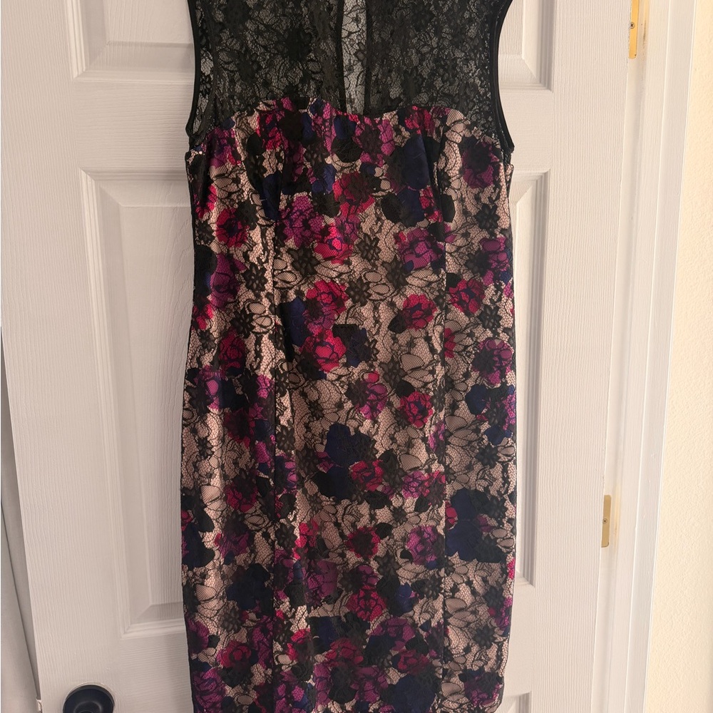 French Connection Black and Pink Floral Mini Dress